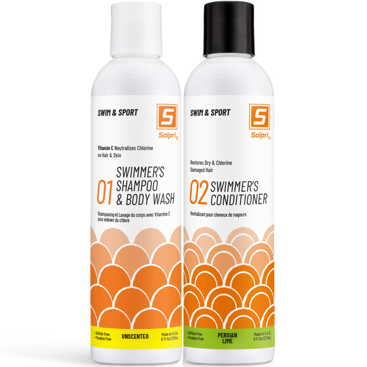 Solpri Swimmers Chlorine Vitamin C Swim Shampoo Body Wash with Pre & Post Swim Conditioner (16 Fl Oz Total)