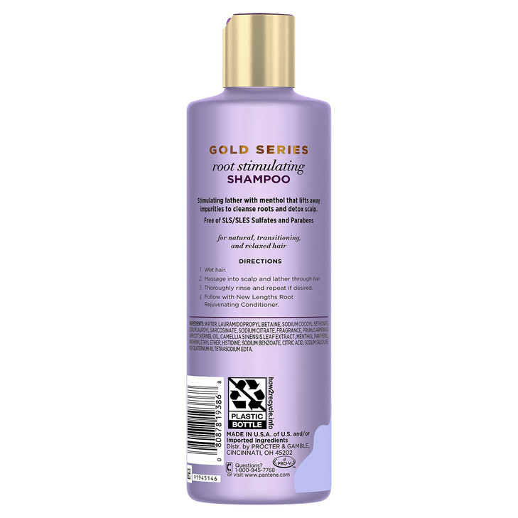Pantene Gold Series New Lengths Root Stimulating Shampoo with Apricot Oil & Green Tea, for Natural, Textured, Curly, and Coily Hair, Sulfate-Free, Pa