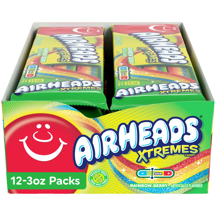 Airheads Xtremes Belts Candy, Chewy Candy Package, Rainbow Berry Fruit Flavor Artificially Flavored, 3 Ounces (12-Pack)