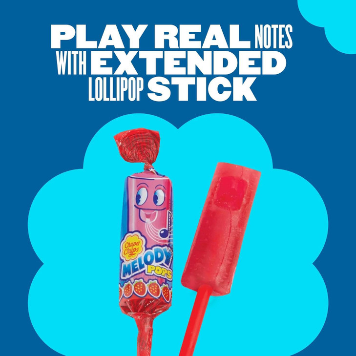 Chupa Chups Melody Pop, Blue Raspberry Flavor, Whistle Lollipops, Individually Wrapped Candy Suckers, 5 Count Pack
