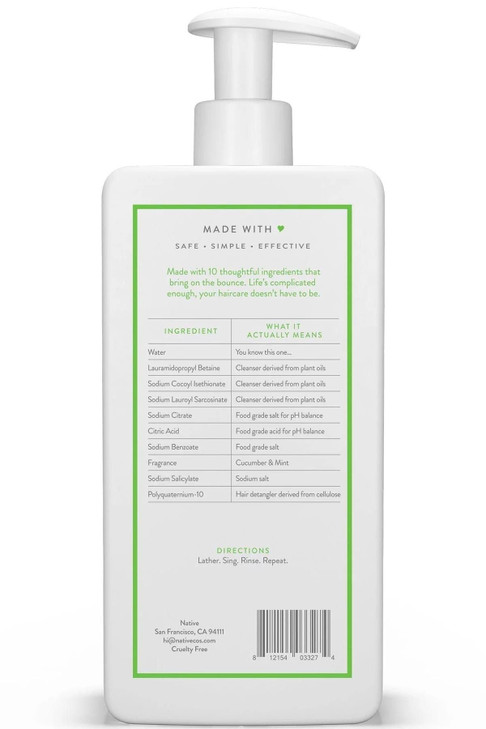 Native Vegan Cucumber & Mint Natural Volume Shampoo, Clean, Sulfate, Paraben and Silicone Free - 16.5 fl oz