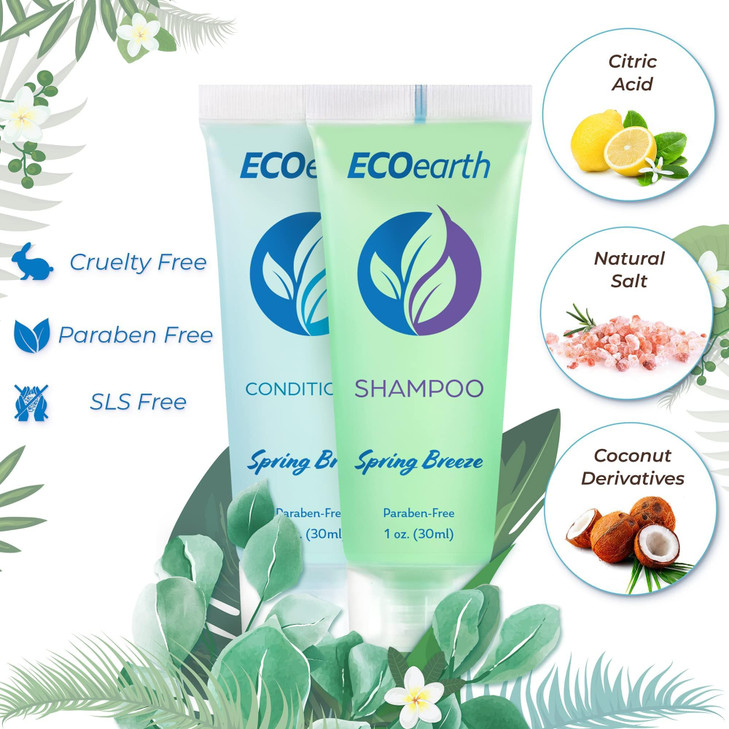 EcoEarth Travel Shampoo and Conditioner Set (1 fl oz, 100 Pieces, Spring Breeze), Delight Your Guests with a Revitalizing and Refreshing Hotel Toilet