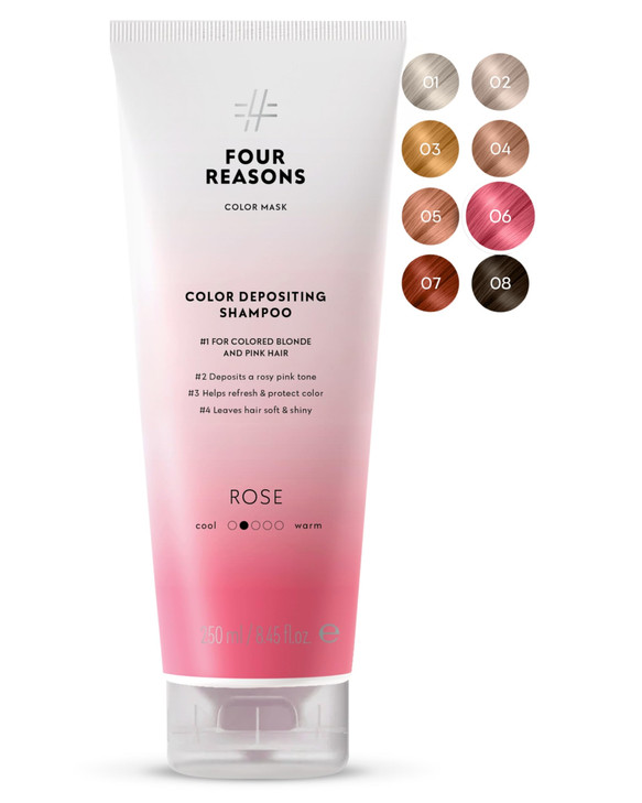 FOUR REASONS Hair Color Shampoo (8 Colors) - Sulfate Free Pink Hair Toner - Color Depositing Shampoo for Color Treated Hair, Vegan, 8.45 Fl Oz (Rose/