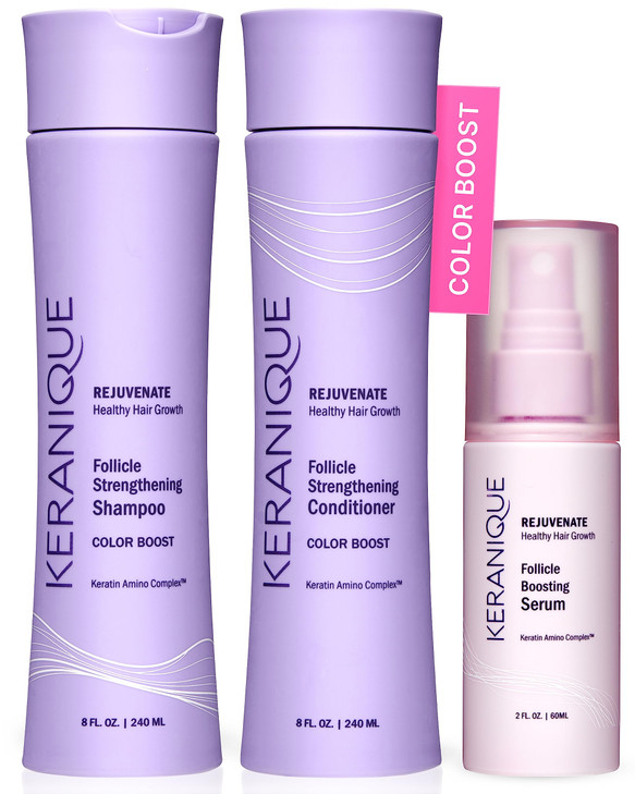 Keranique Color Treated Shampoo and Conditioner Set with Follicle Booster Hair Serum - Keratin Enriched Color Boost Set w/Shampoo, Conditioner & Thic