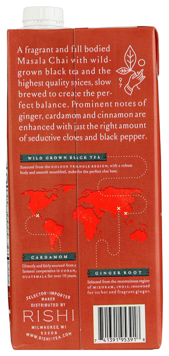 Rishi Tea Masala Chai Concentrate Beverage, Caffeinated, Kosher, 32 Fluid Ounces (Pack Of 12)