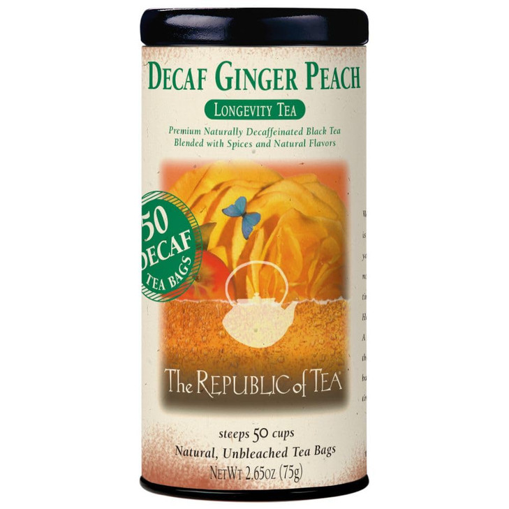 The Republic of Tea - Decaf Ginger Peach Black Tea, Tin of 50 Bags