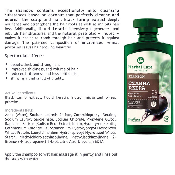 FARMONA Herbal Care: BLACK RADISH Shampoo (330 ml) & BLACK RADISH conditioner (200 ml) - for falling out hair. Product from Poland.