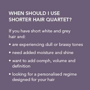 White Hot Short Hair Quartet, brightening hair care regime with texturising styling cream for shorter white & grey hair, purple shampoo