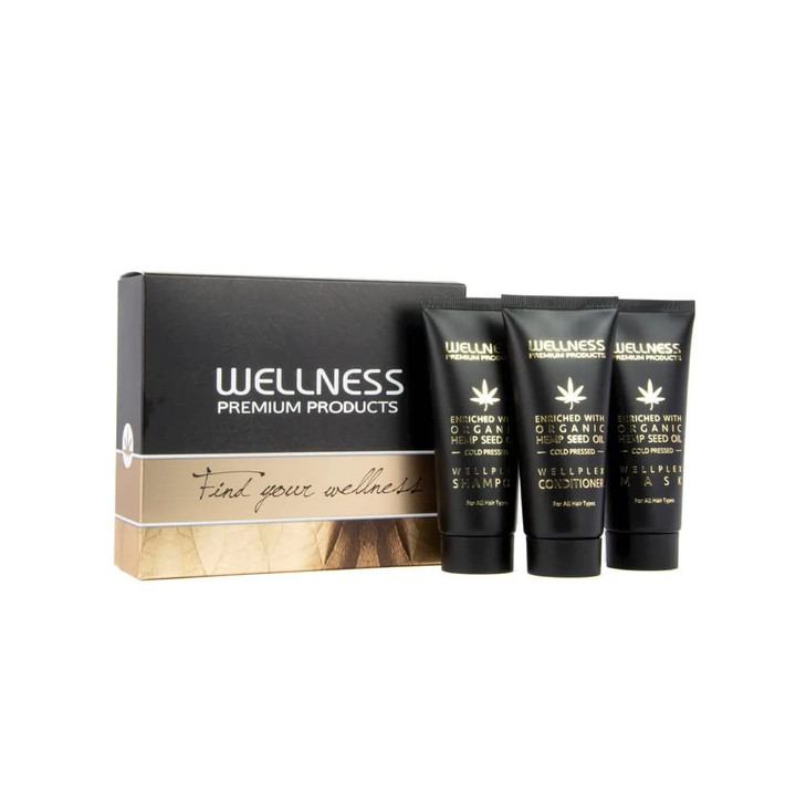 Wellness Premium Wellplex Top 3 Travel Box| Wellplex Conditioner, Shampoo & Mask | Enriched with Organic Cold Pressed Hemp Seed Oil | Clean Beauty In
