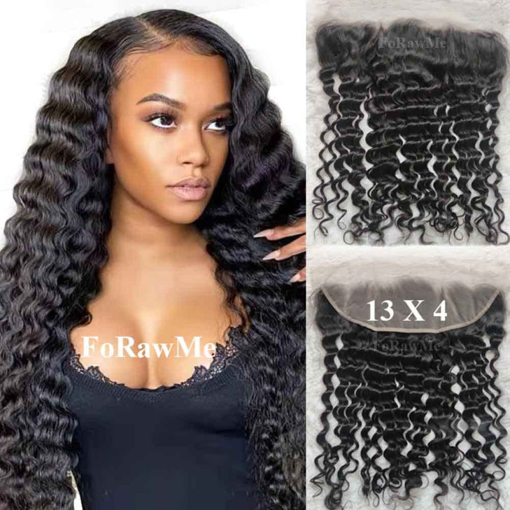Forawme Remy Brazilian Human Hair 13X4 Full Lace Frontals Closure For Women 18 Inch Deep Wave Pre Plucked Ear To Ear Transparent Lace Frontal Closure