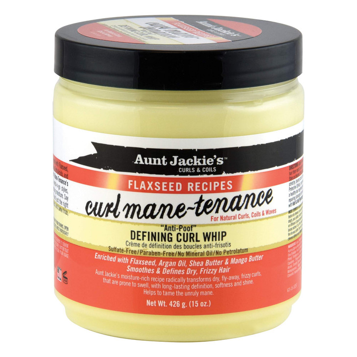 Aunt Jackie's Flaxseed Recipes Curl Mane-tenance, Lightwieght Anti-Poof Defining Curl Whip, Enriched with Flaxseed, Argan Oil and Shea Butter, Great