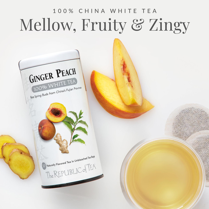 The Republic of Tea  Ginger Peach 100% White Tea Bags, Steeps 50 Low-Caffeinated Cups