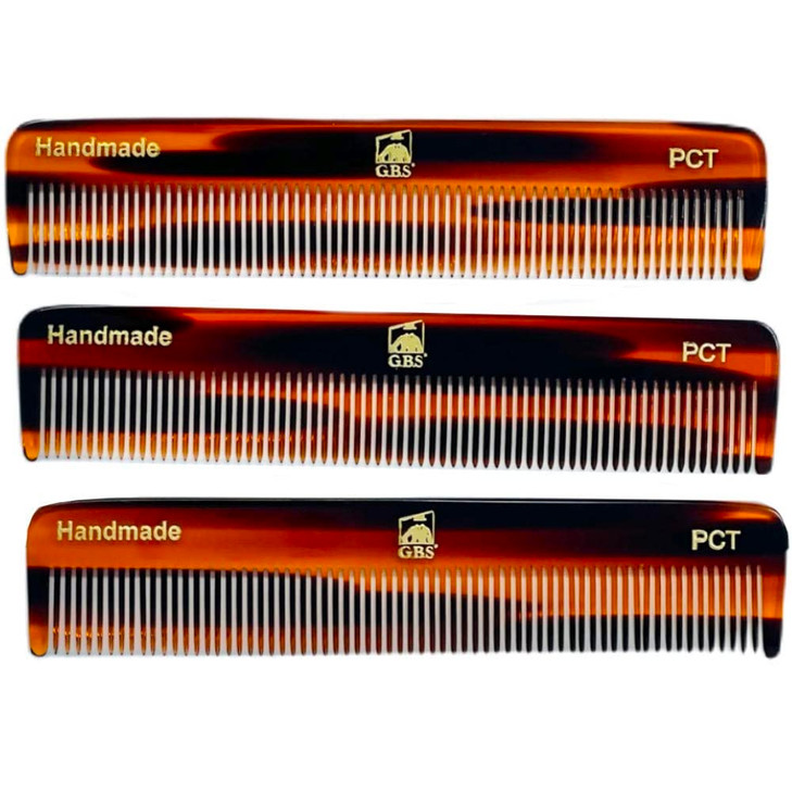GENTS PCT 5-Inch Fine Tooth Pocket Hair Comb  3-Pack Tortoise Shell Combs for Men & Women  Handmade from Cellulose Acetate  Anti-Static, Durable &