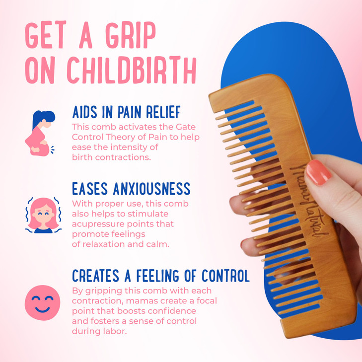 Mama Natural Wooden Labor Comb  Essential Birth & Delivery Support | Ergonomic Wood Comb for Pregnancy, Contractions & Acupressure Relief