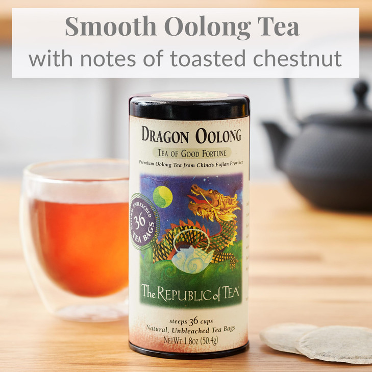 The Republic of Tea - Dragon Oolong Tea Tin, 36 Tea Bags, Naturally Caffeinated