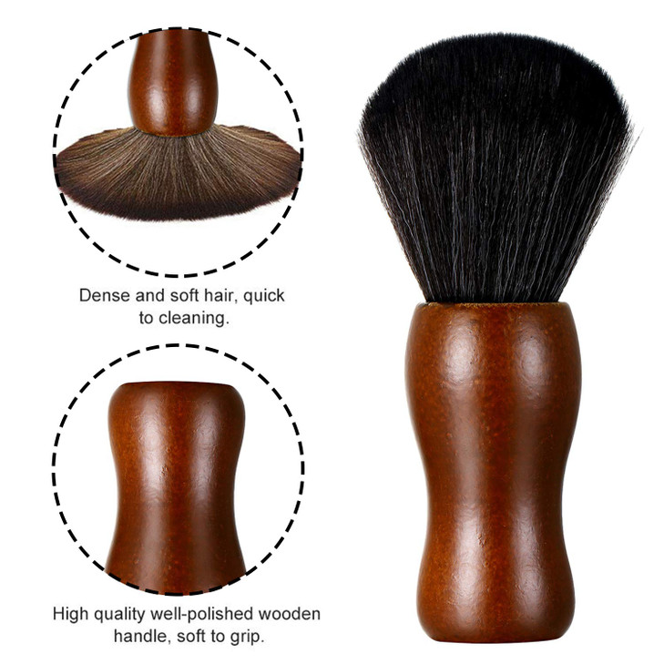 Vtrem Neck Duster Brush, 2 Pack Salon Neck Duster, Soft Nylon Bristles, Wooden & Plastic Handle, Lightweight but Strong, Perfect for Barbers & Hair S