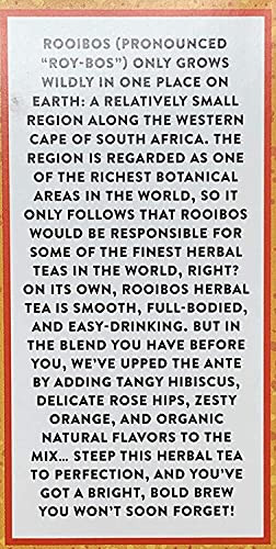 Trader Joes Organic Blood Orange Rooibos Herbal Tea Blend, Flavored with other Natural Flavors, Caffeine Free, 20 Tea Bags, 1.13 ounces (32 grams) (T