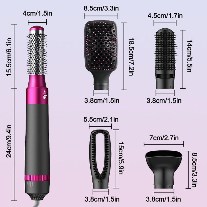 Blow Dryer Brush, Alledge 5 in 1 Hair Thermal Brush and Styler Set for Easy Salon-Style Blowouts with Detachable Negative Ionic Brush Head and Comb f