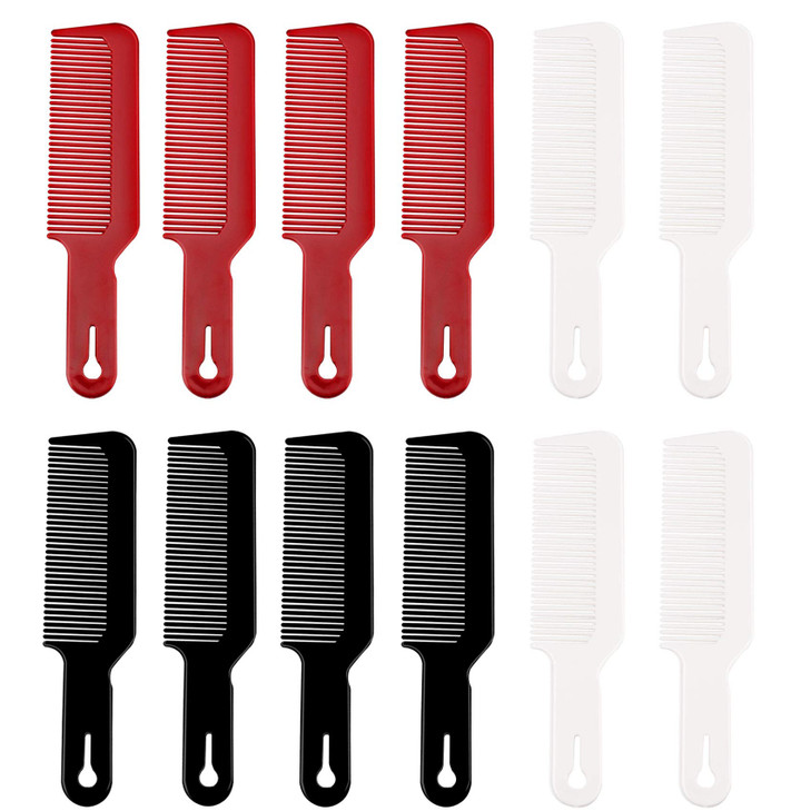 12 Pack Barber Combs - Flat Top Clipper Combs, Heat Resistant, For Clipper-Cuts And Flattops (Black, Red, White)