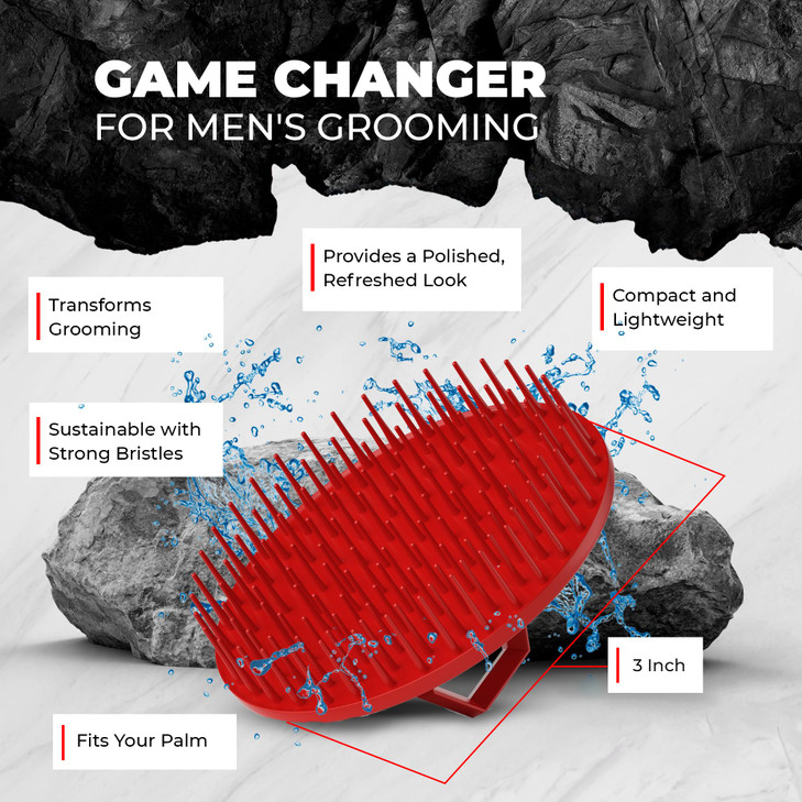 Bossman Scalp Massager & Shampoo Brush (3 inch, Red)  Scalp Exfoliator Brush  Head Scrubber, Beard Exfoliator & Dandruff Control for Hair & Beard w