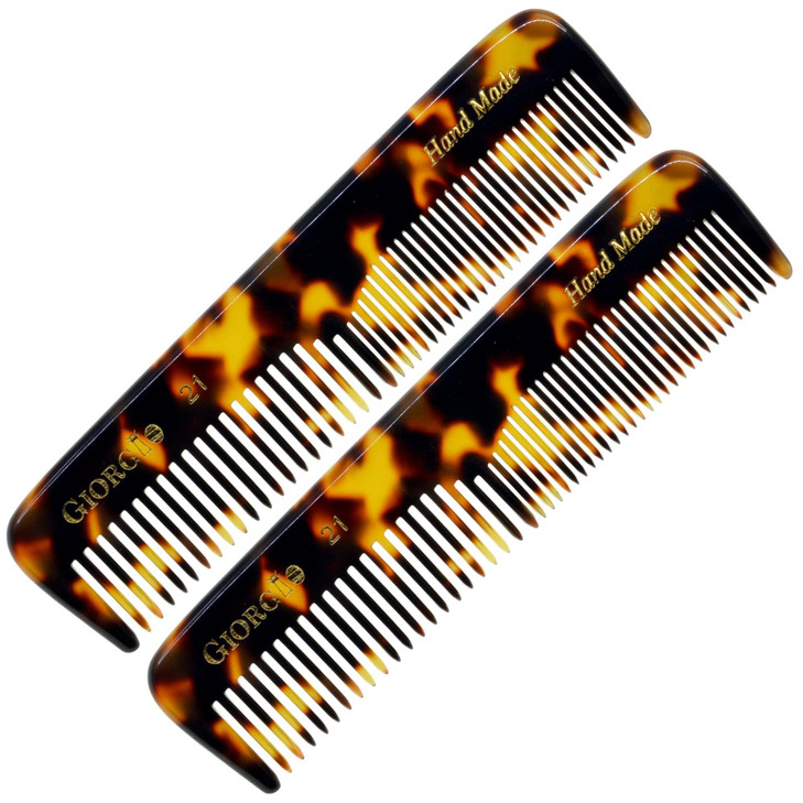 Giorgio G21 Fine Tooth and Wide Tooth Pocket Comb - Hair Styling Combs for Men and Women, Handmade Mustache and Beard Comb for Men for Grooming, Saw