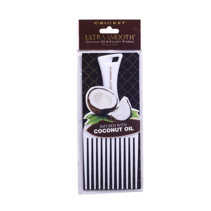 Cricket Ultra Smooth Coconut Hair Pick Comb - Infused with Coconut Oil & Keratin for Frizz-Free Shine and Volume, Ideal for Curly, Thick, and Texture