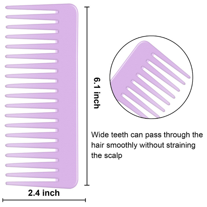 Wide Tooth and Large Detangling Comb Set for Long, Curly, Wet Hair - No Handle Styling, Shampoo & Detangling Combs (2 Pieces - Pink, Purple)