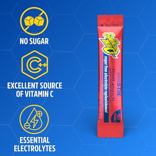 Sqwincher Zero Qwik Stik, Fruit Punch, Sugar Free, Low Calorie, Low Sodium Electrolyte Powder Hydration Drink Mix, .11 0z Packet (Pack of 50)