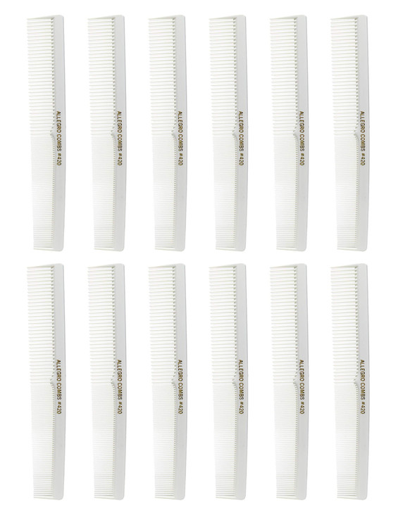Allegro #420 Hair Combs - Barber, Beard, Mustache, and Pocket Combs for Women - 12 White Combs