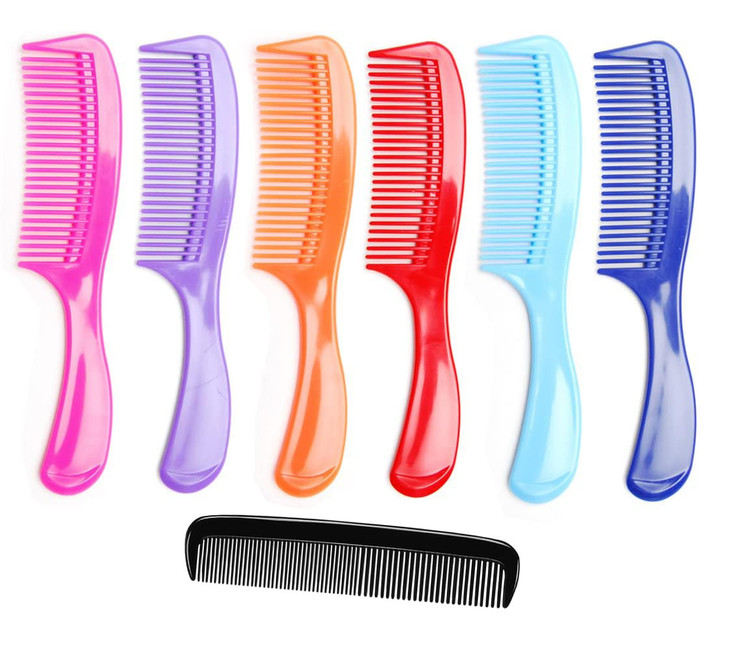 LUXXII - (6 Pack) 8" Colorful Styling Essentials Round Handle Comb Hair Combs and (1 Pack) 5" Favorict Pocket Comb (A)