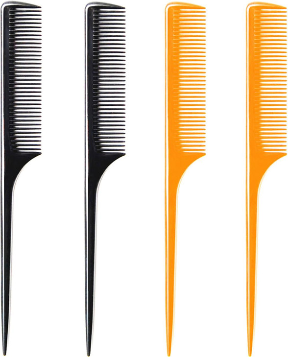 LUXXII (4 Pack) 9.25" Sturdy Rat Tail Comb Fine-tooth Hair Combs with Thin and Long Handle (Black and Brown)