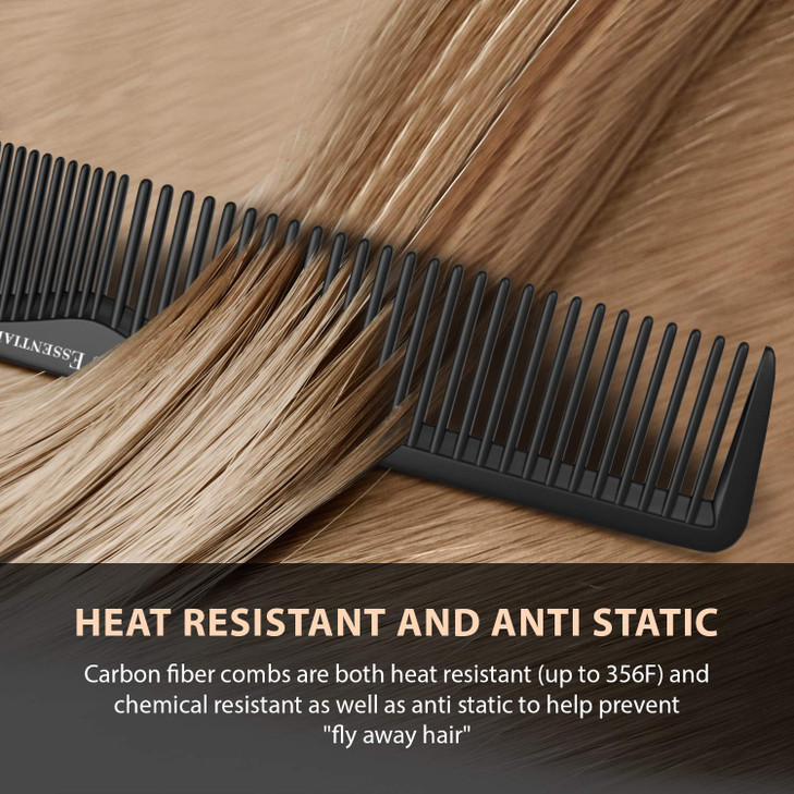 Hair Cutting Comb (5 Pack) - Professional 8.75 Black Carbon Fiber Anti Static Chemical And Heat Resistant Hair Combs For All Hair Types For Men and