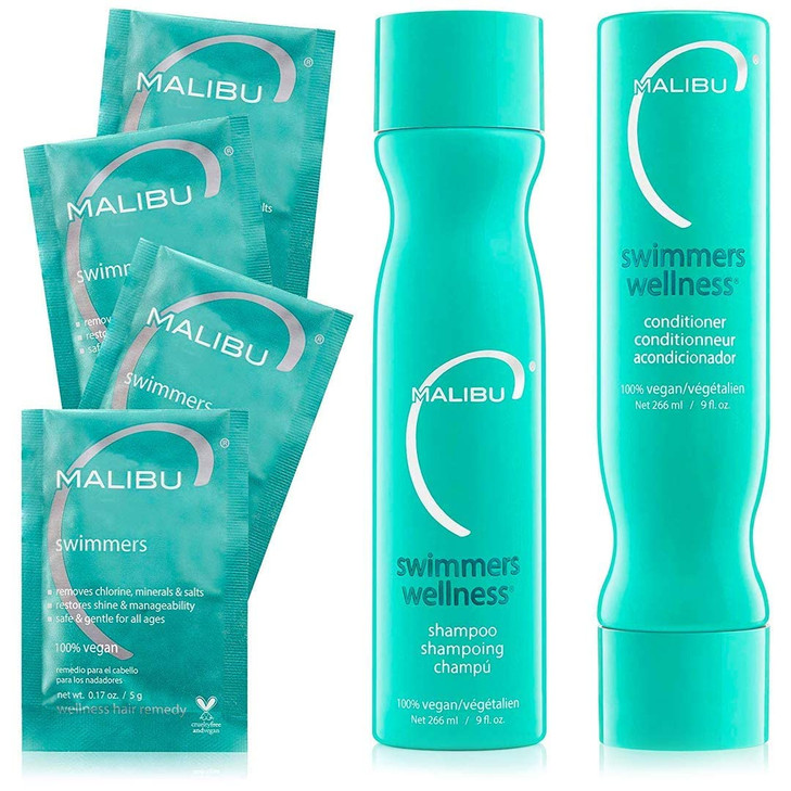 Malibu C Swimmers Wellness Shampoo and Conditioner + Hair Mask Summer Essentials Kit - Adults & Kids Clarifying, Moisturizing, Shine Restoring Hair C