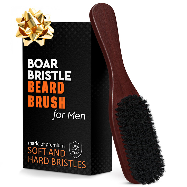 Mens Beard Brush with Handle  Soft Boar Bristle Beard Brush for Men, 9" Wooden Design for Beards, Mustaches & Slick Back Hair  Comfortable Grip, St
