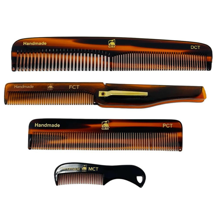 Handmade Tortoise Shell Comb Set  Pack of 4 Premium Fine-Tooth Combs for Men & Women  Includes Pocket, Folding, Dressing & Mustache Combs  Stylish