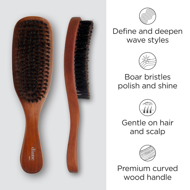 Diane Reinforced Boar Bristle Curved Wave Brush for Men and Barbers  Medium Bristles for Thick and Curly Hair  Use for Detangling, Smoothing, Wave