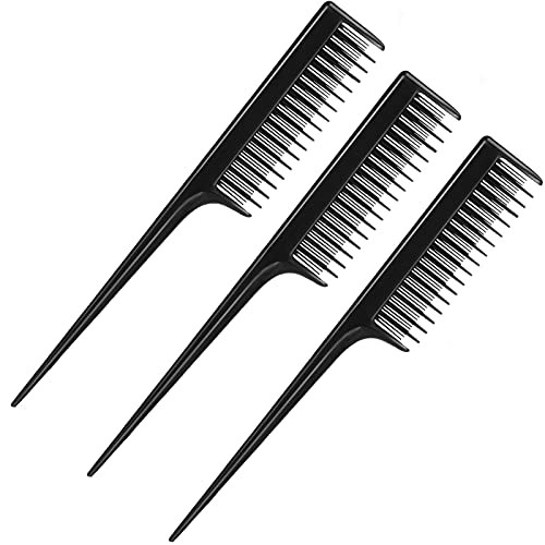 Leinuosen 3 Pcs Triple Teasing Comb Rat Tail Tool Tease Layers Pintail Comb for Women Back Root Teaser Adding Volume Structure Styling(Black)