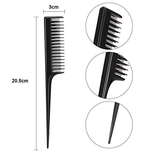Leinuosen 3 Pcs Triple Teasing Comb Rat Tail Tool Tease Layers Pintail Comb for Women Back Root Teaser Adding Volume Structure Styling(Black)