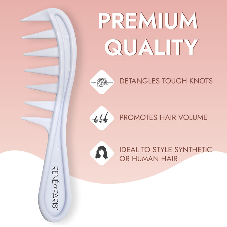 Rene of Paris Wide Tooth Detangling Comb - Hair & Wig Lift Styling Tool