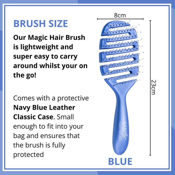 Magic Hair Brush Blue | Professional Flexible Vented Detangler Brush - Blue Travel Case, Blowout & Wet/Dry Use