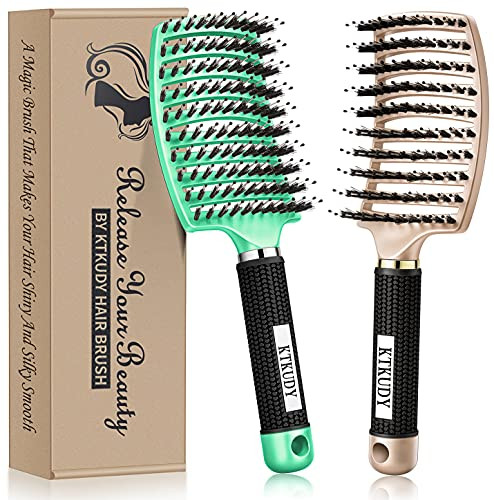 KTKUDY Detangling Brush Getting Knots Out without Pain - Boar Bristles HairBrush Make Hair Shiny & Healthier Vented Detangler Brush for Women Men Kid
