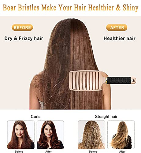 KTKUDY Detangling Brush Getting Knots Out without Pain - Boar Bristles HairBrush Make Hair Shiny & Healthier Vented Detangler Brush for Women Men Kid