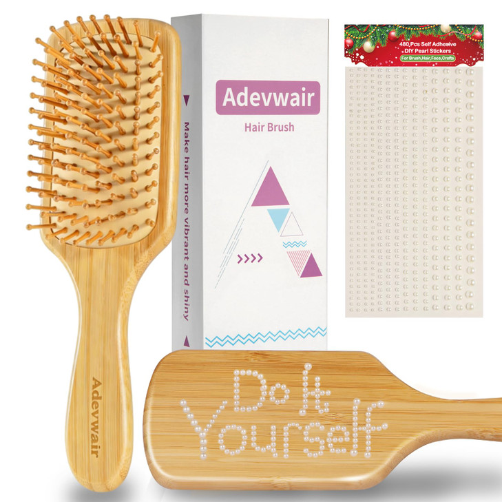 Adevwair Bamboo Hair Brush Natural Hairbrush for Hair Growth, Paddle Hair Brushes for Women Men Kids Massage Scalp, Wooden Detangler Brush for Wet Cu