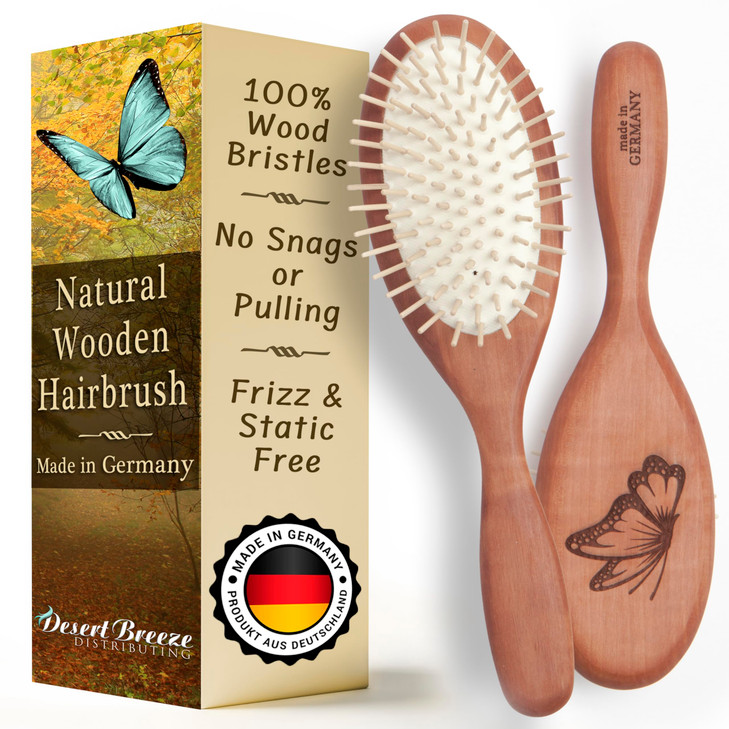 Natural Wooden Hair Brush for Women  Anti Breakage Wood Bristle Brush with Pear Wood Handle, Gentle Scalp Massage, Anti-Static, Made in Germany  Be
