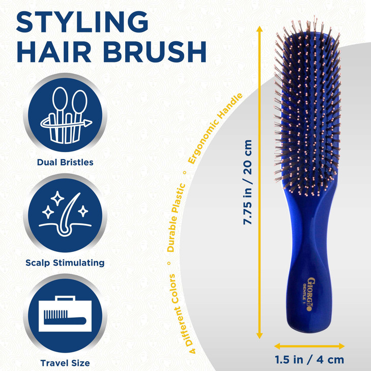 Giorgio Gentle Detangler Hair Brush - Dual Length Bristles for Men, Fine and Thick Hair, Scalp Massager, Travel Brush for Wet or Dry Hair