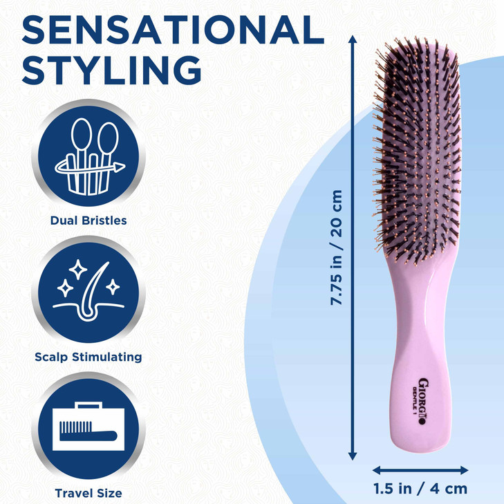 Giorgio Gentle Detangler Hair Brush for Men - Dual Length Bristles for Thick and Fine Hair, Scalp Massager, Travel-Friendly for All Hair Types & Text