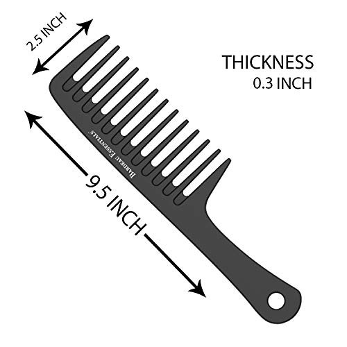 Bardeau Essentials: Extra Large Shower Comb with Handle - Wide Tooth Big Paddle Comb for Men & Women - Ideal for All Hair Types (Black)