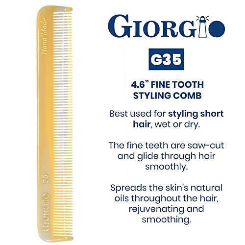 Giorgio G35 Handmade Fine Tooth Pocket Comb for Men, Mustache and Beard Comb for Men, Travel Combs for Everyday Grooming or Styling Hair, Saw Cut and