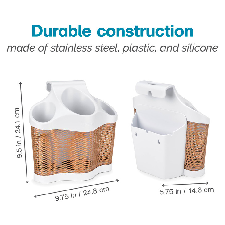 Polder Style Station, Tool Organizer for Hair Dryer, Curling Iron, and Straightener, Easy-to-Store Hair Styling Station, White and Copper