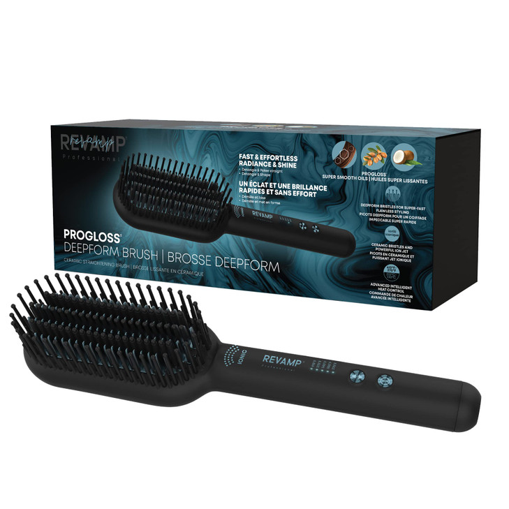 Revamp Progloss Deepform Ceramic Straightener Brush  Ionic Anti-Frizz Straightening Brush  Ceramic Infused with Progloss Oils for Frizz-Free Shine
